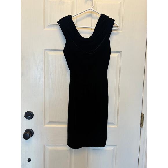Vintage Ann Klein II Velour Velvet Little Black Bodycon Dress Size 4 - Picture 1 of 11